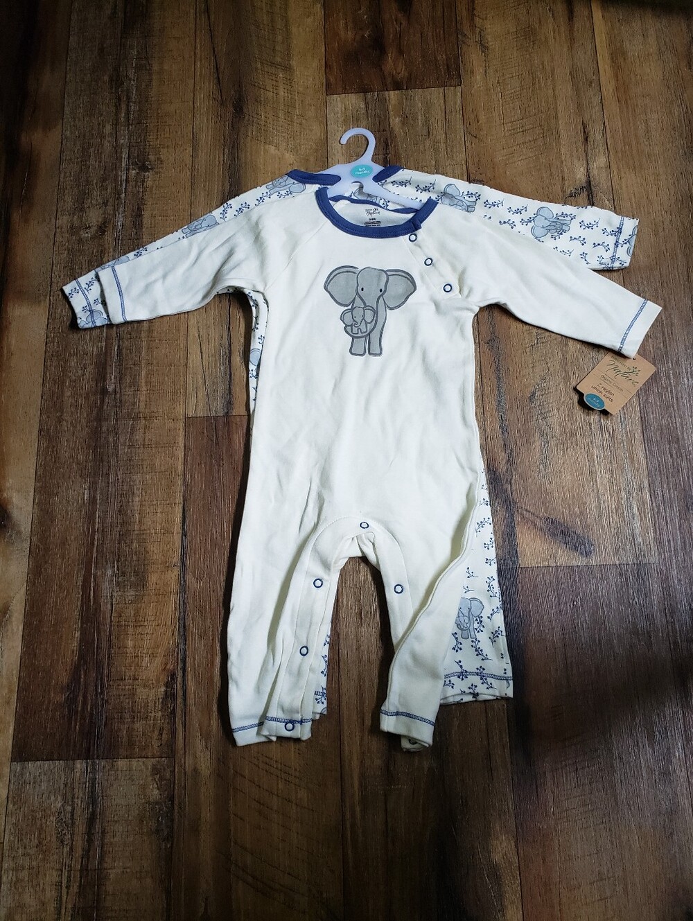Touched By Nature Boys Sz 6-9 Mths Organic Elephant Print Baby One-Piece
